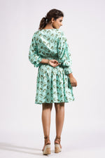 Load image into Gallery viewer, Kate Short Dress- Green Ash Petals - October Jaipur
