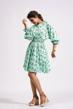 Load image into Gallery viewer, Kate Short Dress- Green Ash Petals - October Jaipur