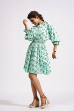 Load image into Gallery viewer, Kate Short Dress- Green Ash Petals - October Jaipur
