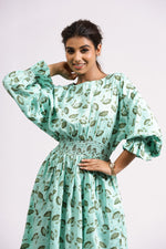 Load image into Gallery viewer, Kate Short Dress- Green Ash Petals - October Jaipur
