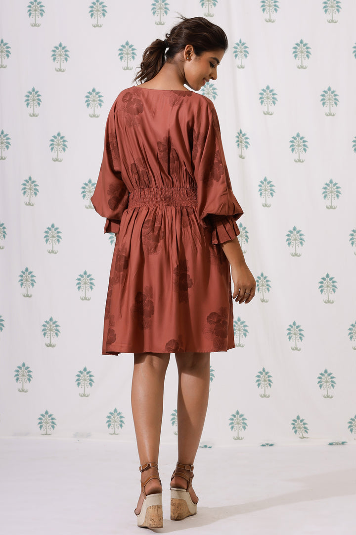 Kate Short Dress- Rust Posy - October Jaipur