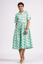 Load image into Gallery viewer, Ava Lapel Dress- Green Ash - October Jaipur