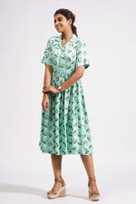 Load image into Gallery viewer, Ava Lapel Dress- Green Ash - October Jaipur