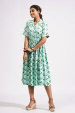 Load image into Gallery viewer, Ava Lapel Dress- Green Ash - October Jaipur
