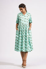 Load image into Gallery viewer, Ava Lapel Dress- Green Ash - October Jaipur
