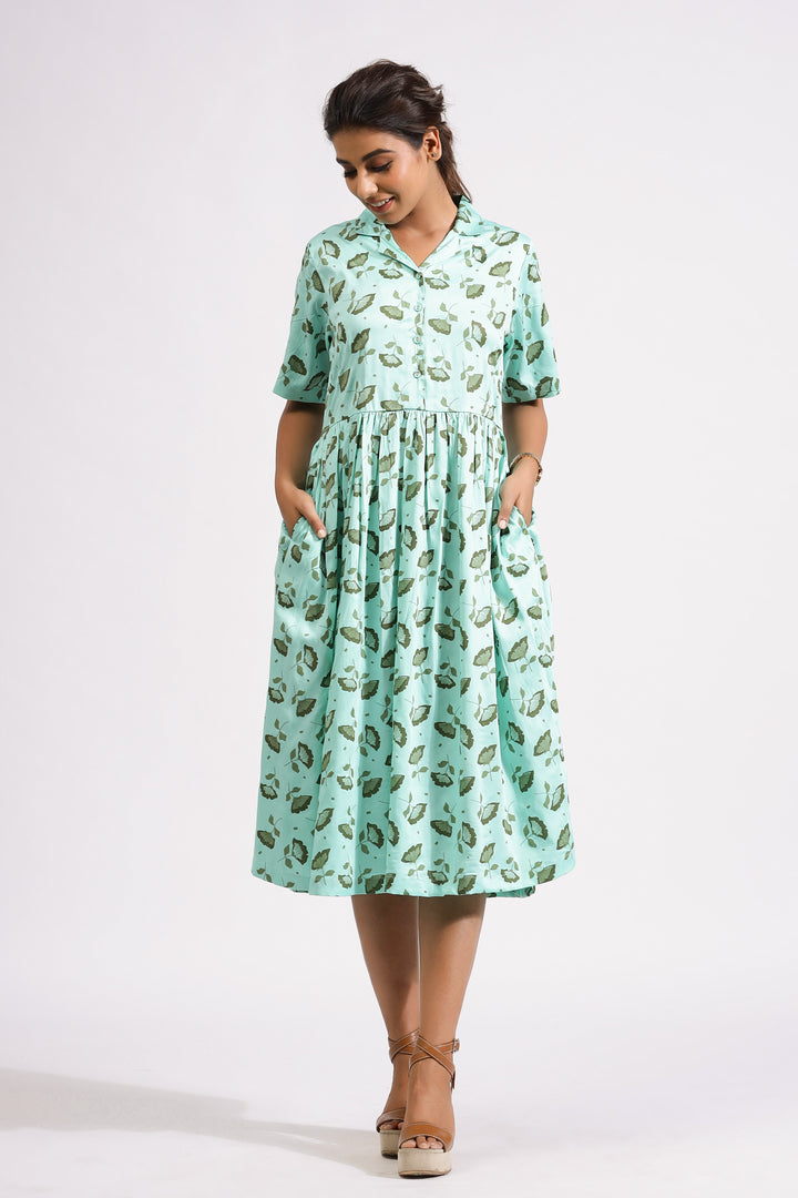 Ava Lapel Dress- Green Ash - October Jaipur