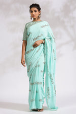 Load image into Gallery viewer, Green Ash Lemon Grass - Silk Crepe Saree - October Jaipur
