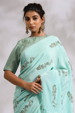 Load image into Gallery viewer, Green Ash Lemon Grass - Silk Crepe Saree - October Jaipur
