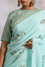 Load image into Gallery viewer, Green Ash Lemon Grass - Silk Crepe Saree - October Jaipur
