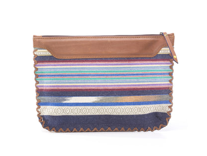 Woven Clutch- Blue White Stripe - October Jaipur