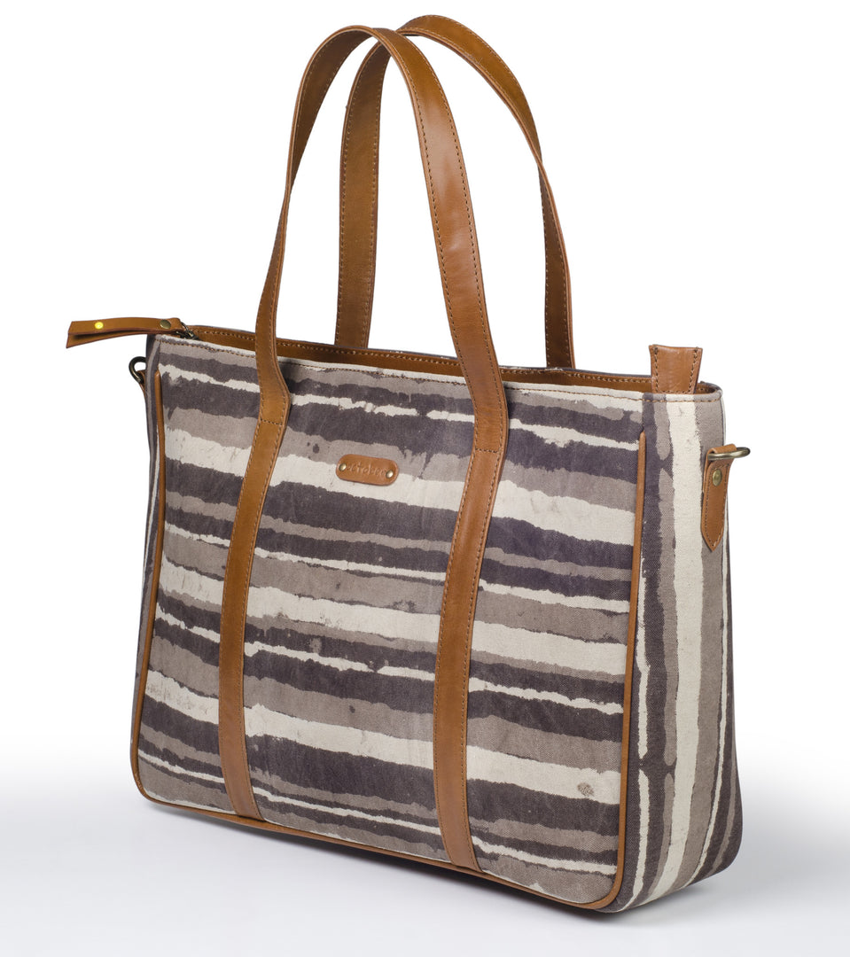 Office  Handbag- Grey Stripe - October Jaipur