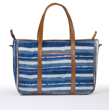 Office Handbag- Indigo Stripe - October Jaipur