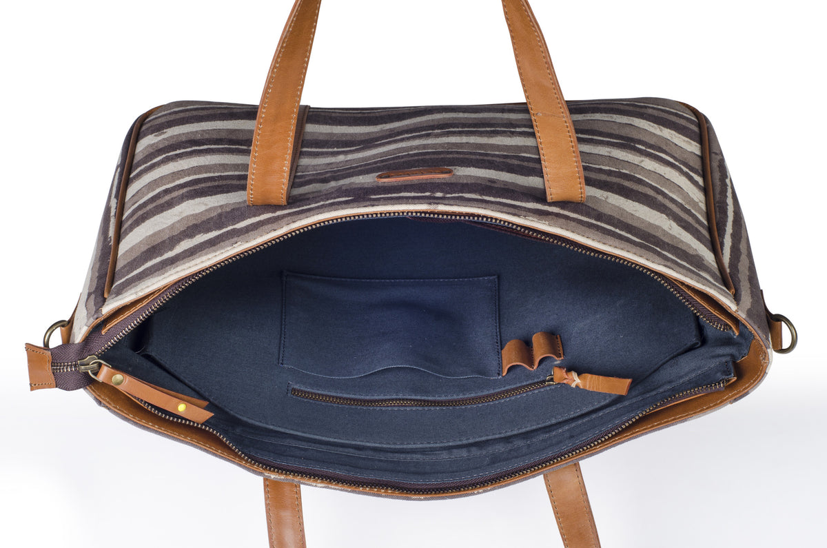 Office  Handbag- Grey Stripe - October Jaipur