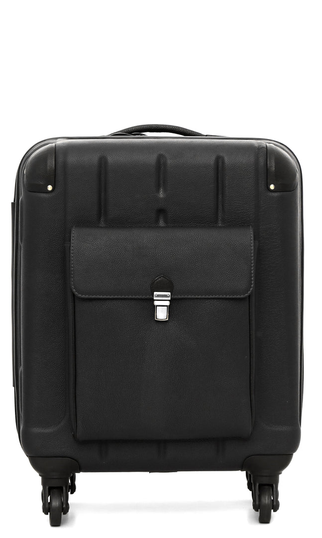 Dapper Wheels-Leather Trolley Bag Black - October Jaipur