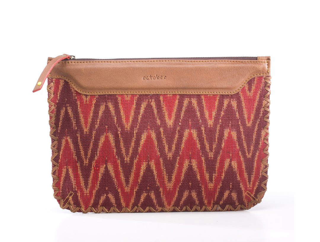 Woven Clutch- Red Ikat Durrie - October Jaipur