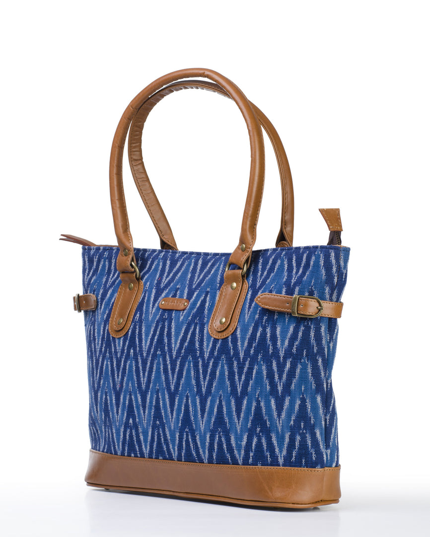 Tote- Blue Ikat Durrie - October Jaipur