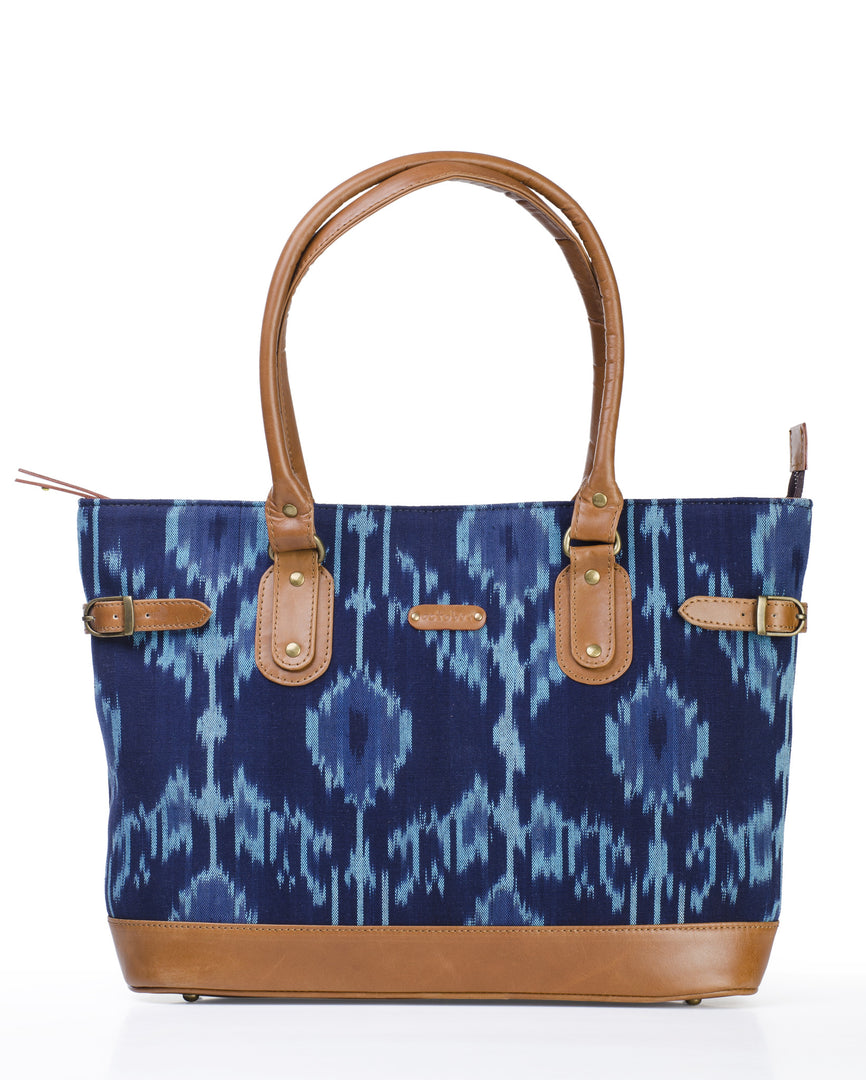 Tote - Blue Ikat Durrie - October Jaipur