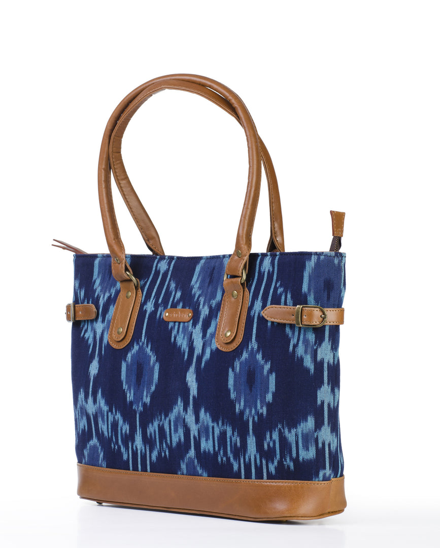 Tote - Blue Ikat Durrie - October Jaipur