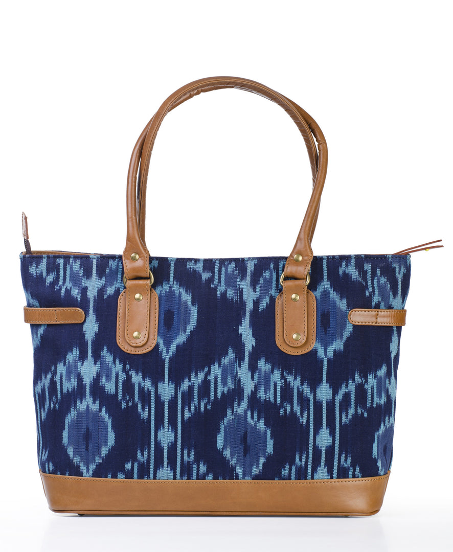 Tote - Blue Ikat Durrie - October Jaipur