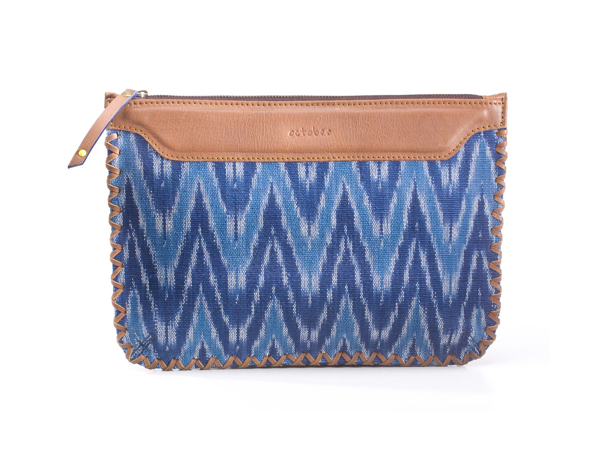 Woven Clutch - Blue Ikat Durrie - October Jaipur