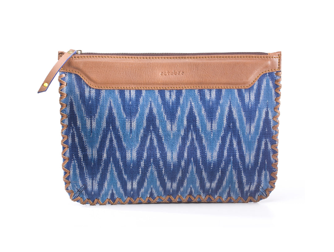 Woven Clutch - Blue Ikat Durrie - October Jaipur