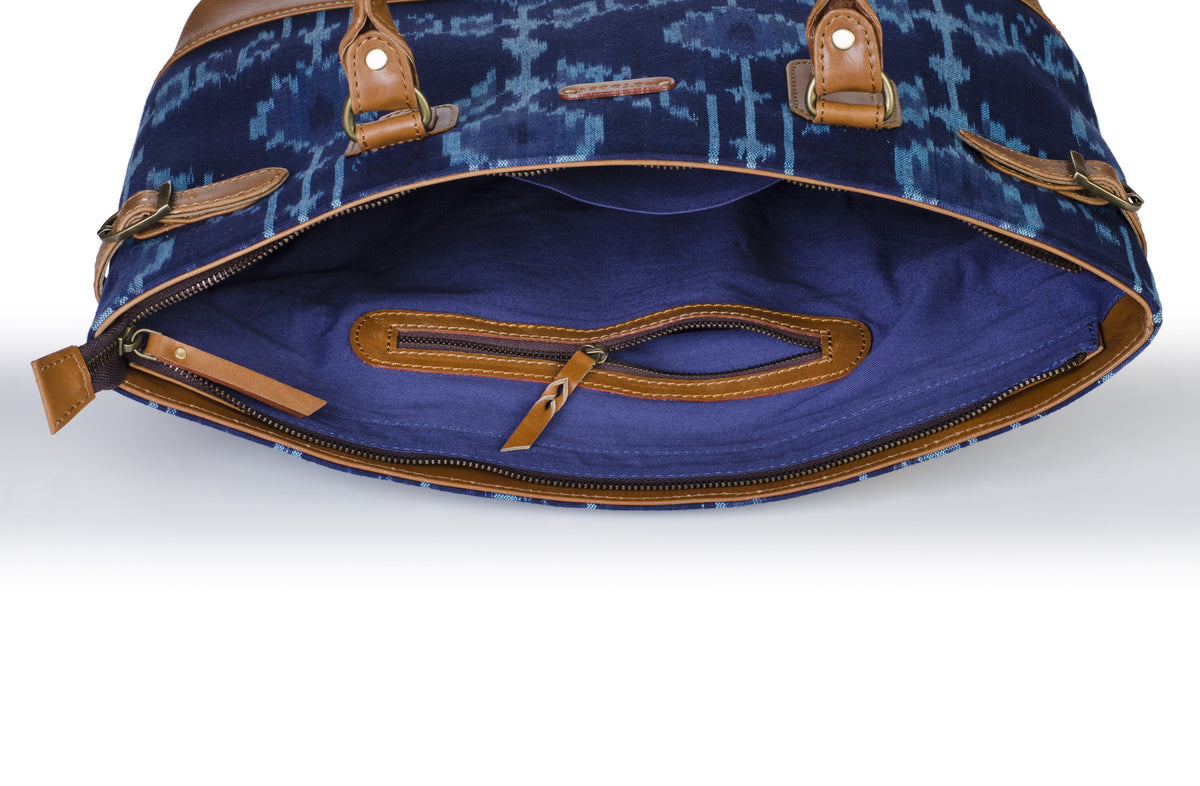 Tote - Blue Ikat Durrie - October Jaipur