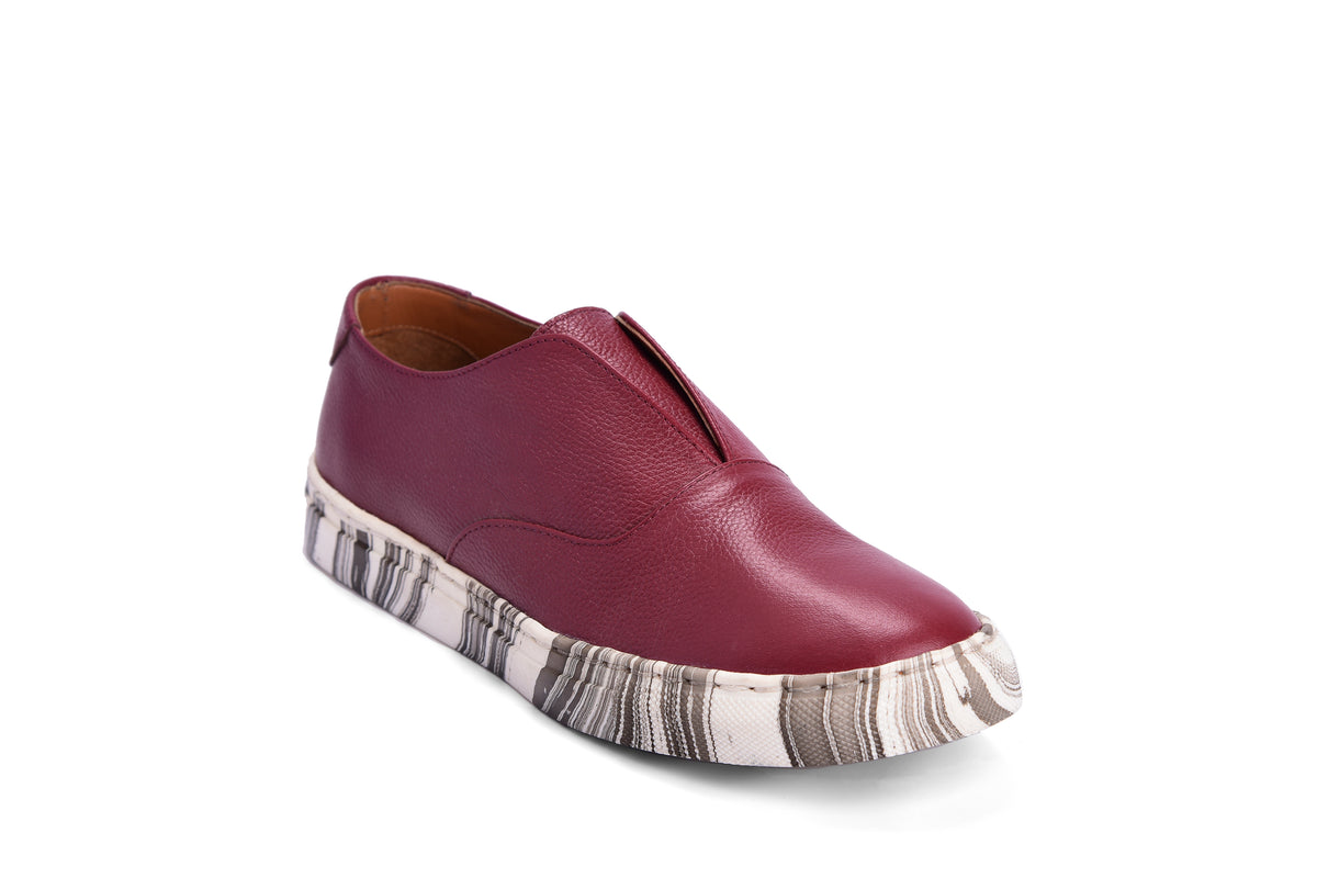 Sneakers- Maroon  Marbling Leather - October Jaipur