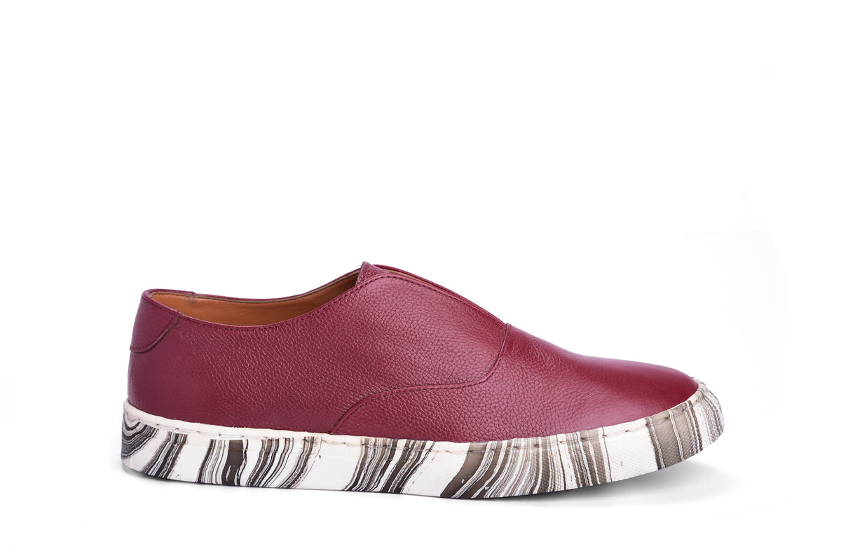 Sneakers- Maroon  Marbling Leather - October Jaipur