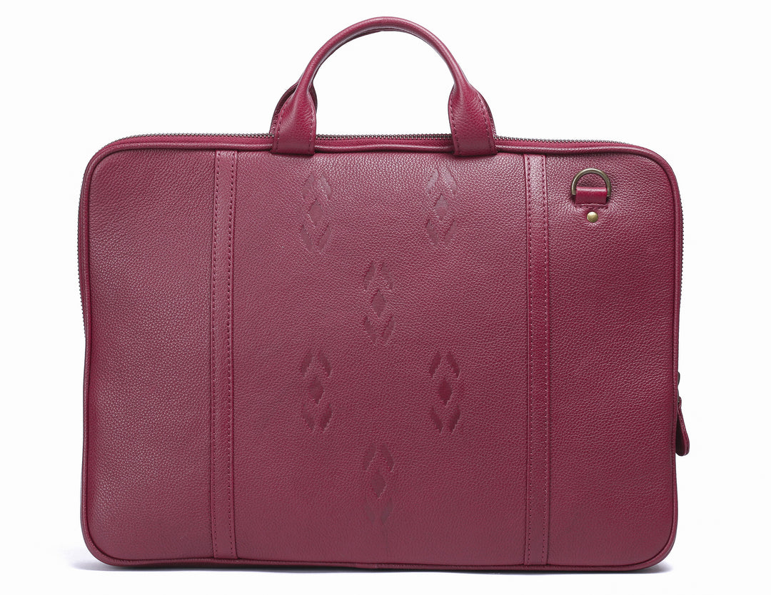 Maroon Leather laptop bag-Ikat imprints - October Jaipur