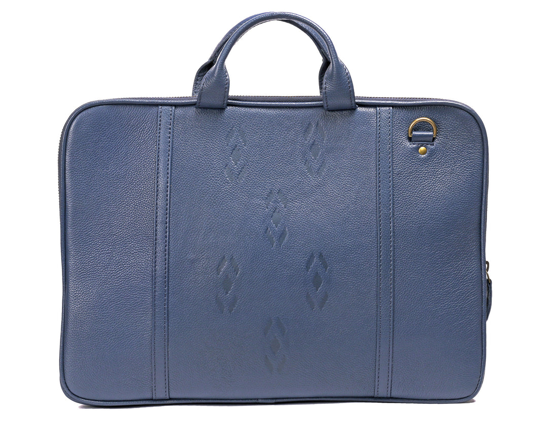 Blue Leather laptop bag-Ikat imprints - October Jaipur