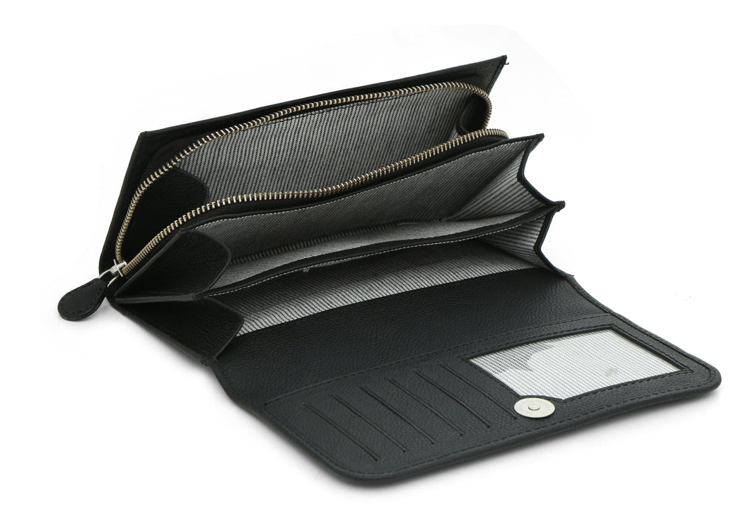 Bi Fold Leather Wallet - Black - October Jaipur