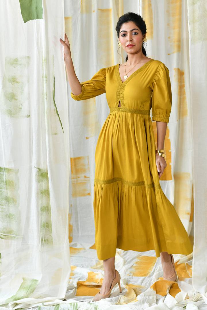 Moira Long Dress-Mustard