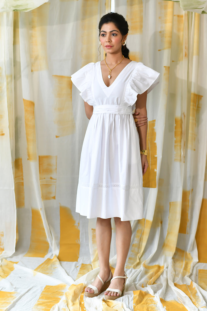Serena Ruffle Dress-White