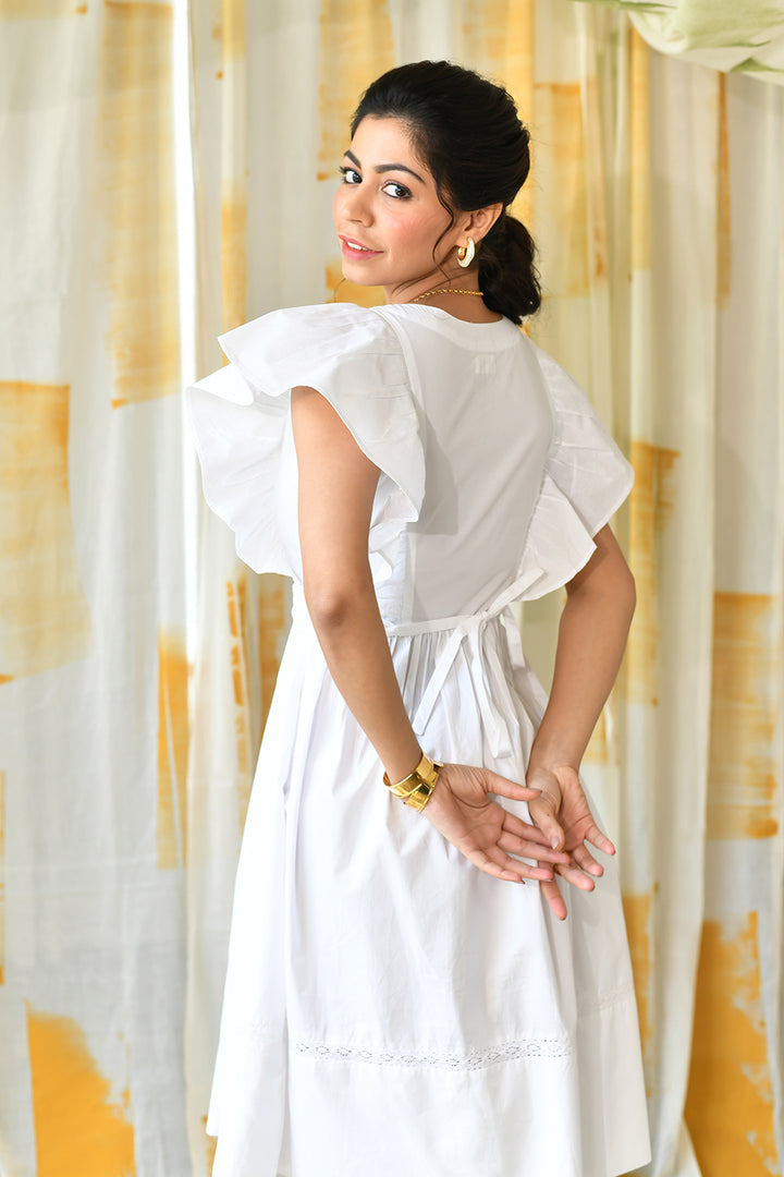 Serena Ruffle Dress-White