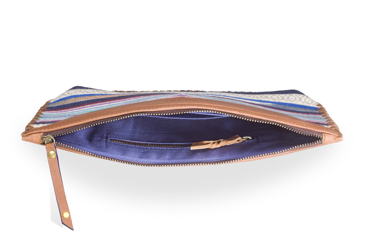 Woven Clutch- Blue White Stripe - October Jaipur