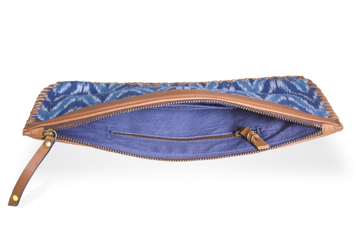Woven Clutch - Blue Ikat Durrie - October Jaipur