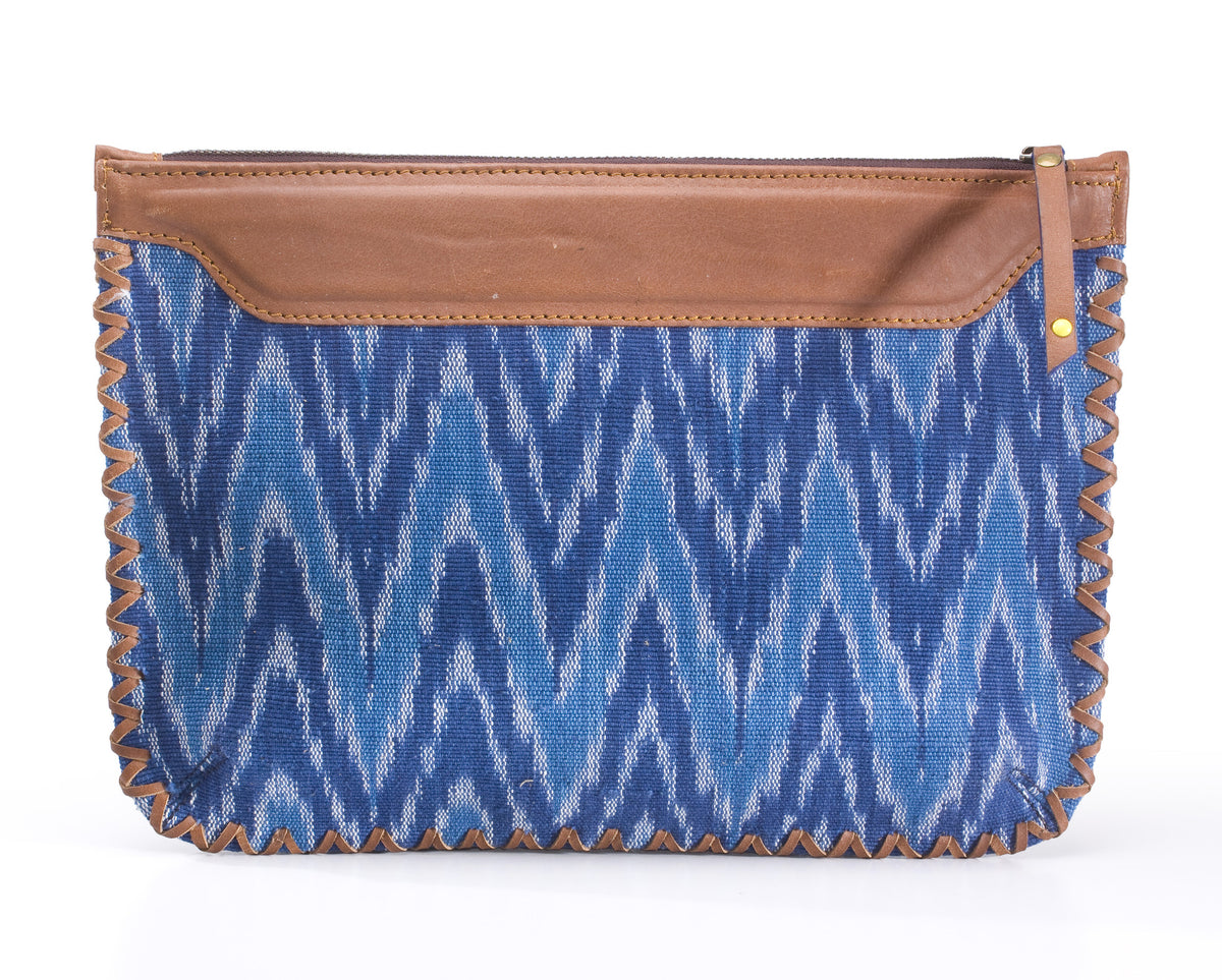 Woven Clutch - Blue Ikat Durrie - October Jaipur