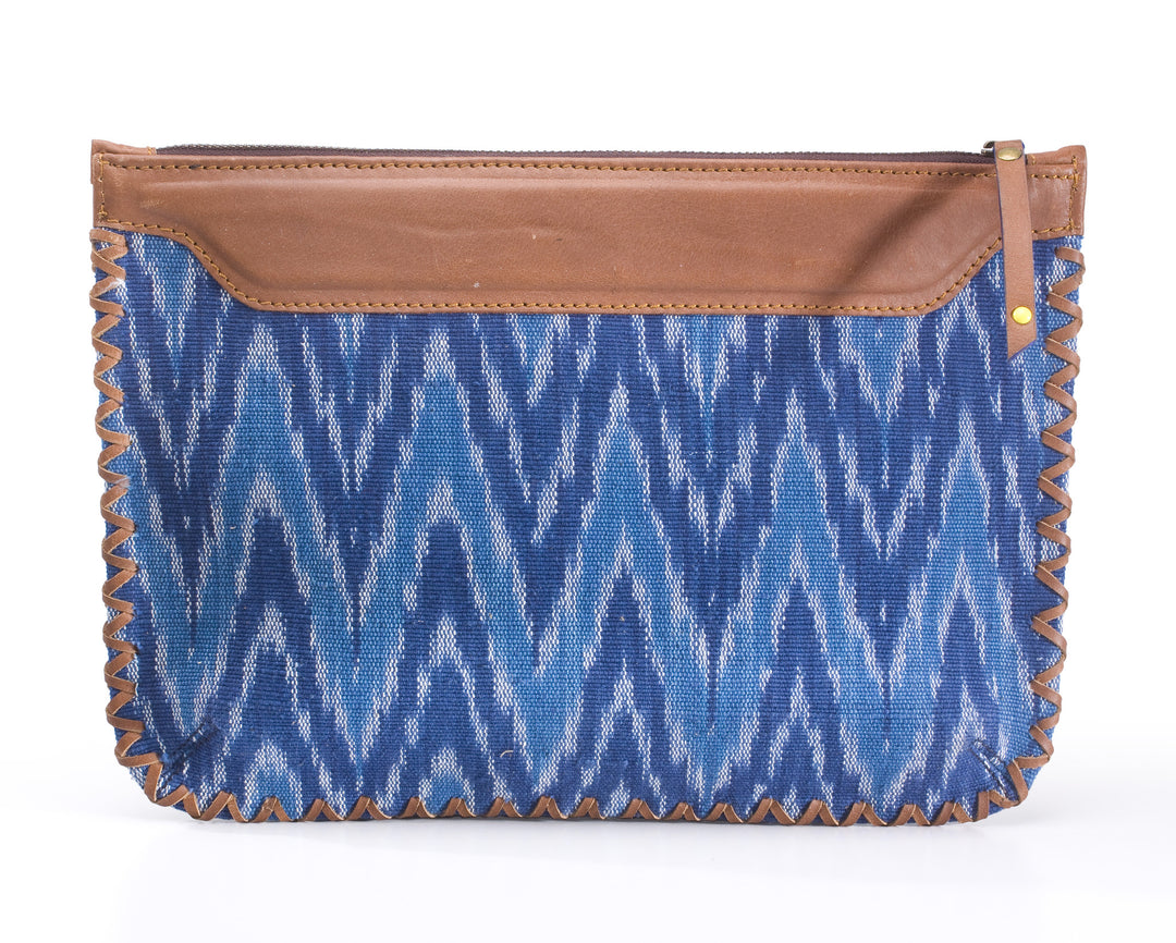 Woven Clutch - Blue Ikat Durrie - October Jaipur