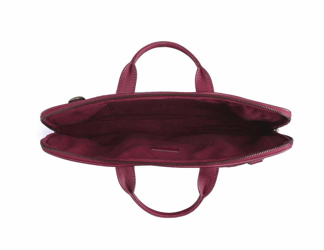 Maroon Leather laptop bag-Ikat imprints - October Jaipur