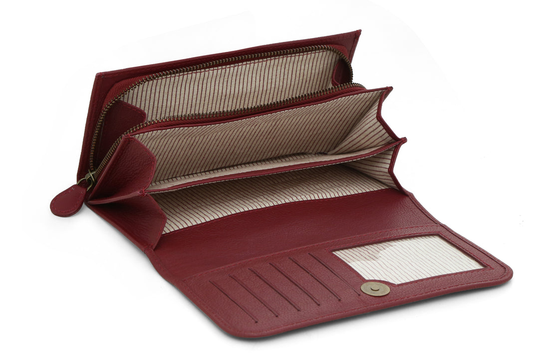 Bi Fold Leather Wallet - Maroon - October Jaipur