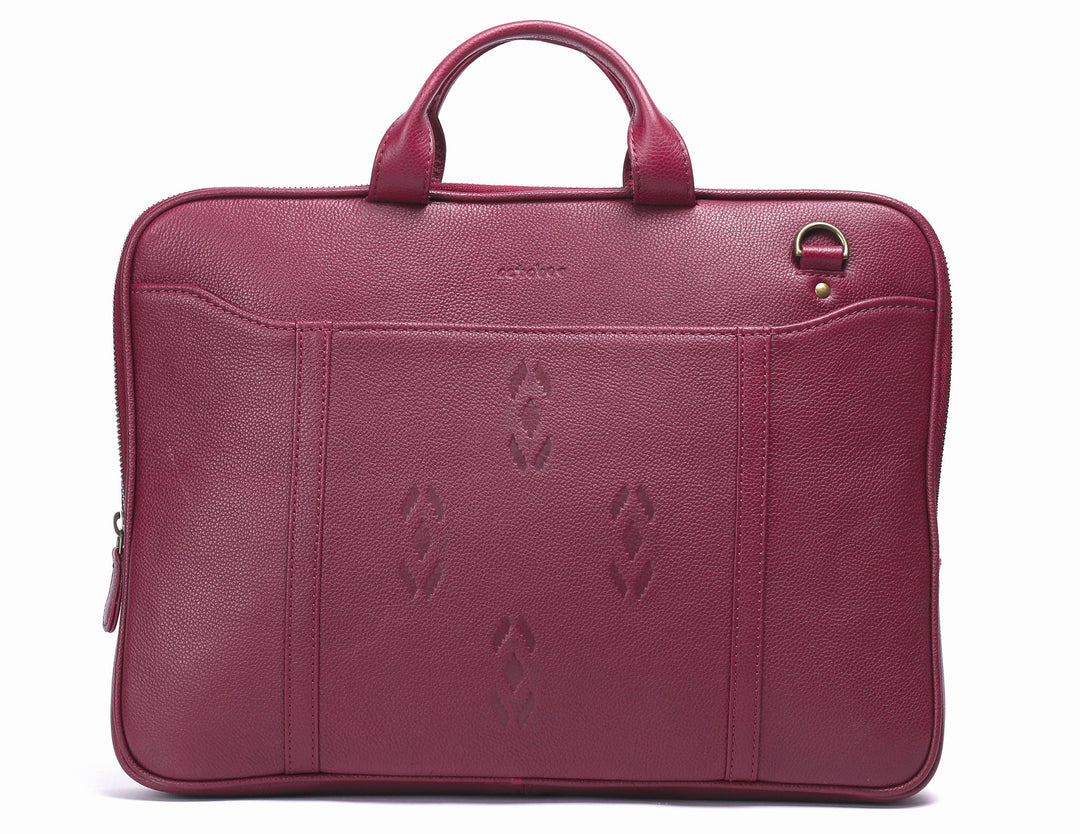 Maroon Leather laptop bag-Ikat imprints - October Jaipur