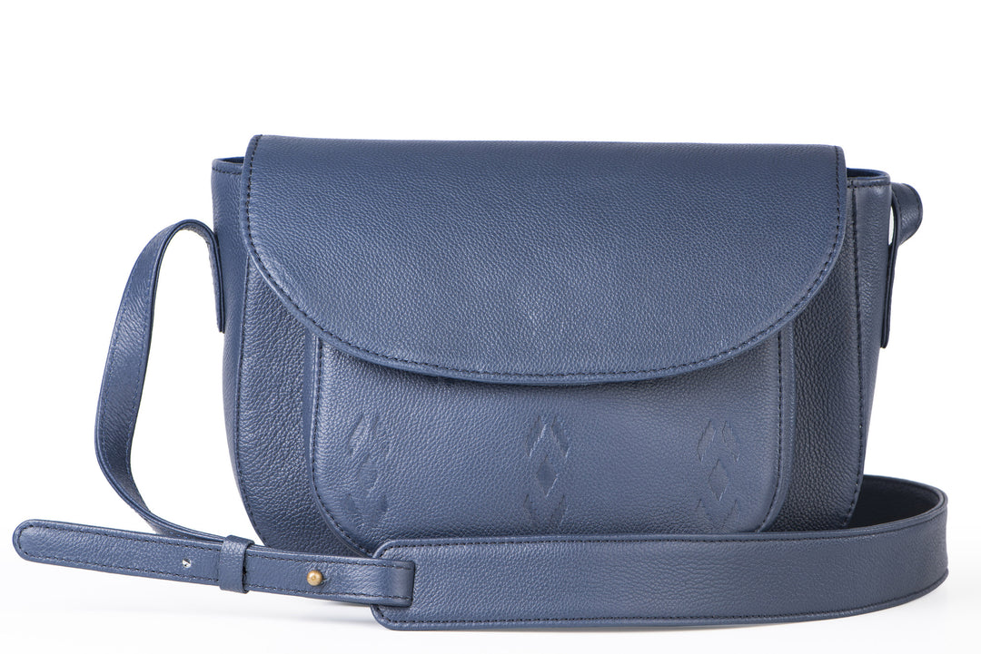 BLUE LEATHER SATCHEL- IKAT IMRINTS - October Jaipur