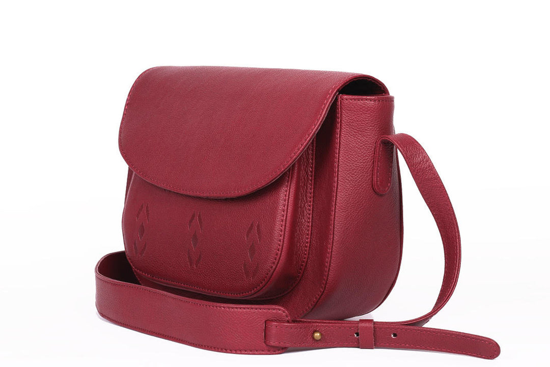 Maroon Leather Satchel- Ikat Imprints - October Jaipur