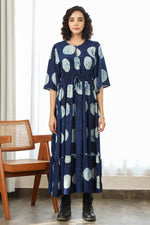 Load image into Gallery viewer, Tiered Long Dress- Indigo Polka