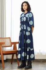 Load image into Gallery viewer, Tiered Long Dress- Indigo Polka
