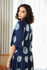 Load image into Gallery viewer, Tiered Long Dress- Indigo Polka
