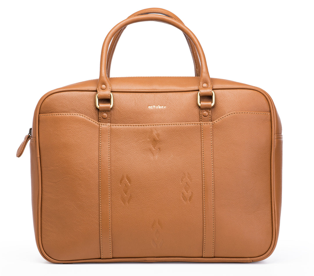 Tan Leather briefcase- Ikat Imprints - October Jaipur