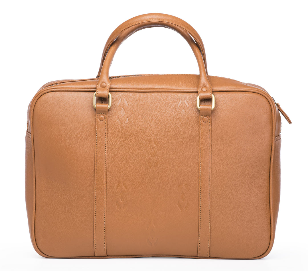 Tan Leather briefcase- Ikat Imprints - October Jaipur