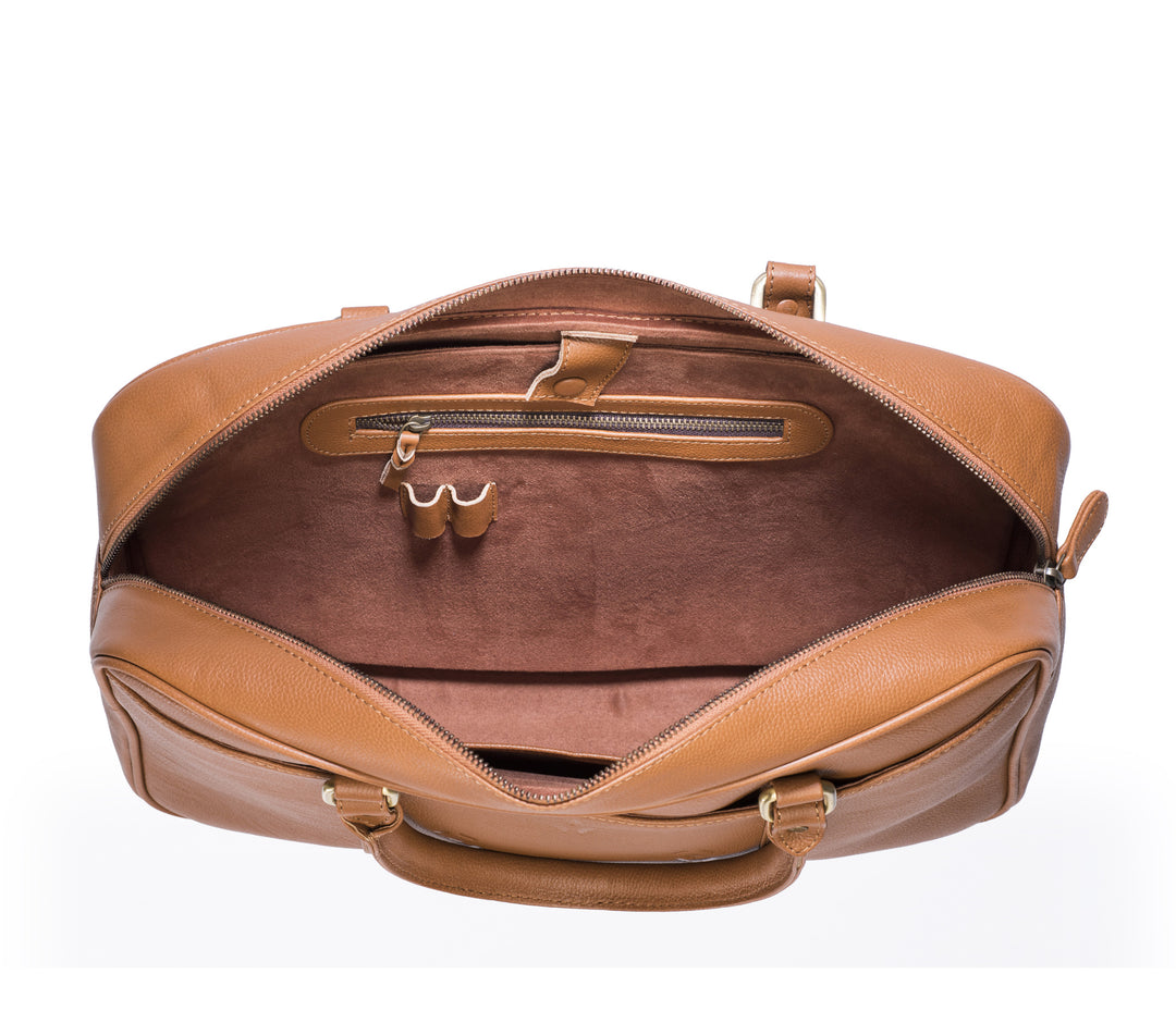 Tan Leather briefcase- Ikat Imprints - October Jaipur
