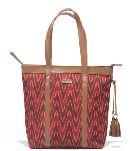 Shoppers Bag - Red Ikat - October Jaipur